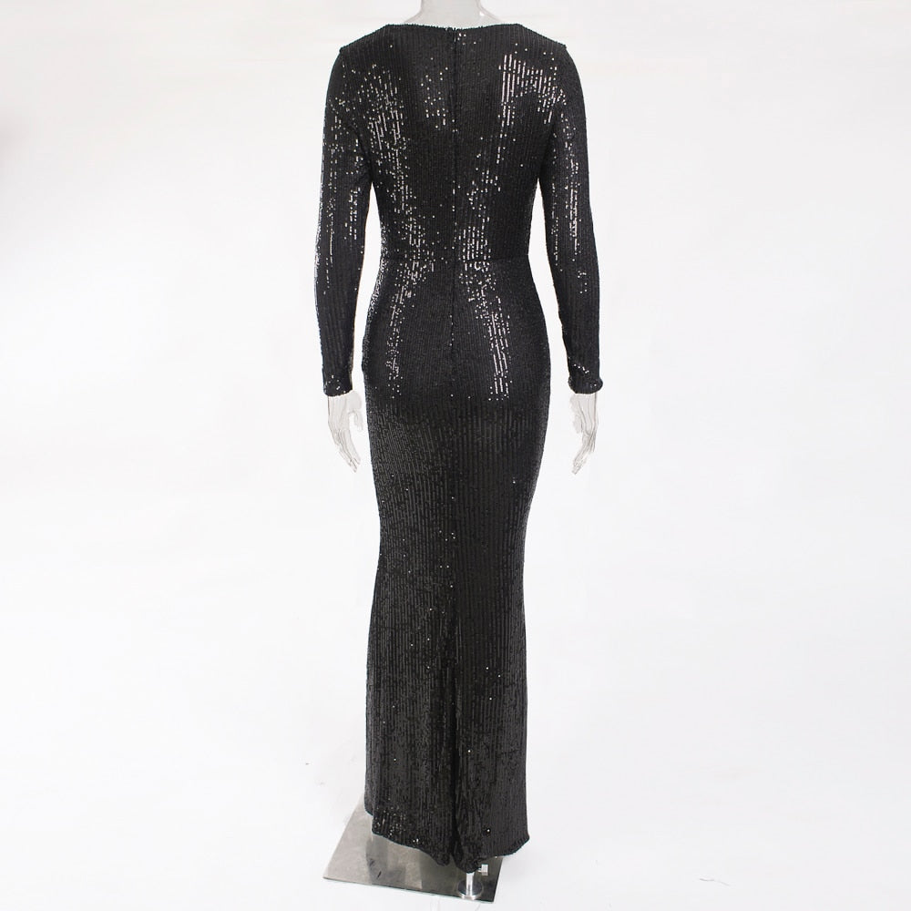 Sequin Stretchy Long Sleeve Maxi Dresses