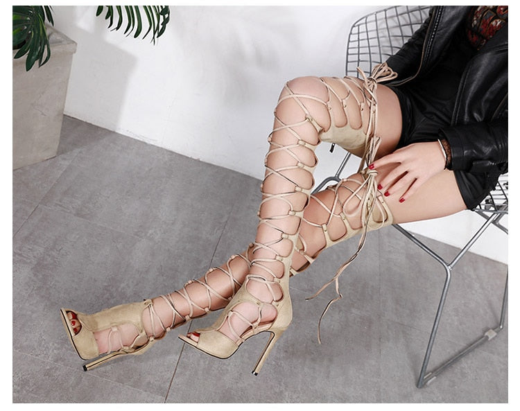 Thigh High Gladiator Cross Tied High Heels