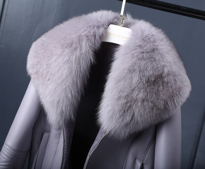 Genuine Leather Jackets Real Fur Collar MOTO Jackets