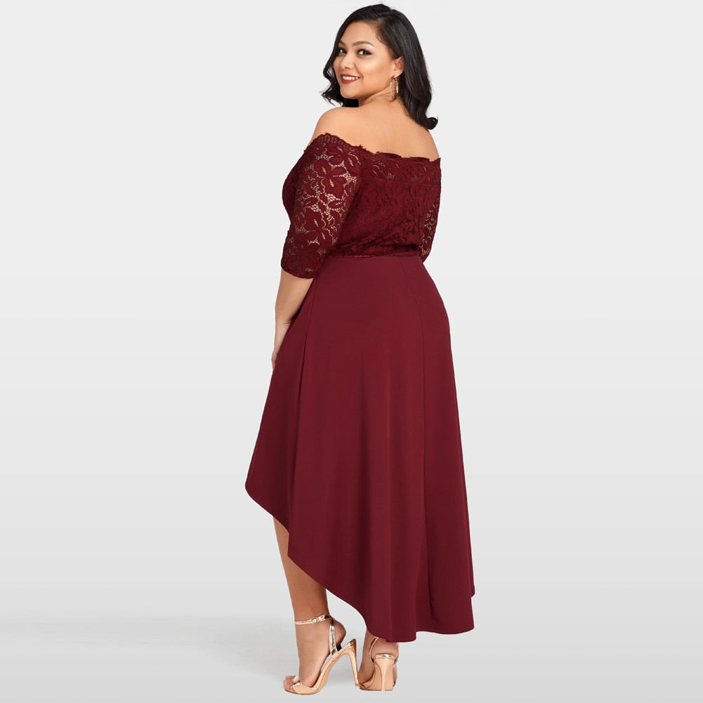 Off Shoulder Lace Irregular Hem Midi Dresses