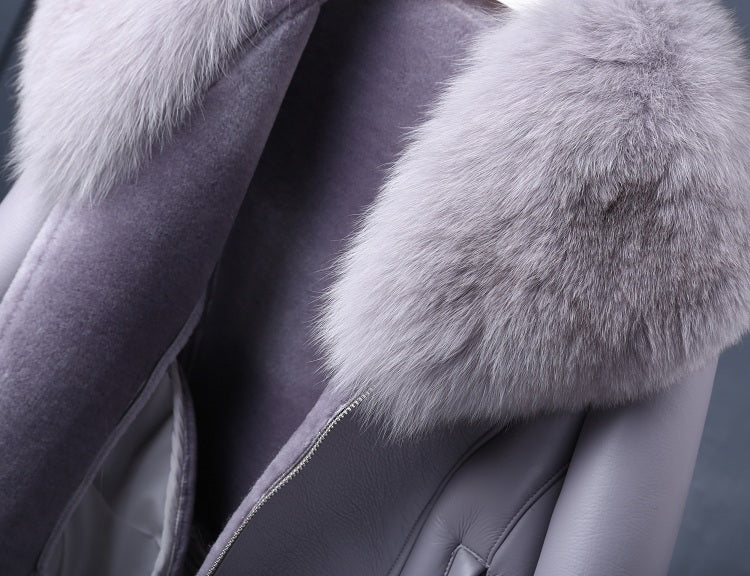 Genuine Leather Jackets Real Fur Collar MOTO Jackets