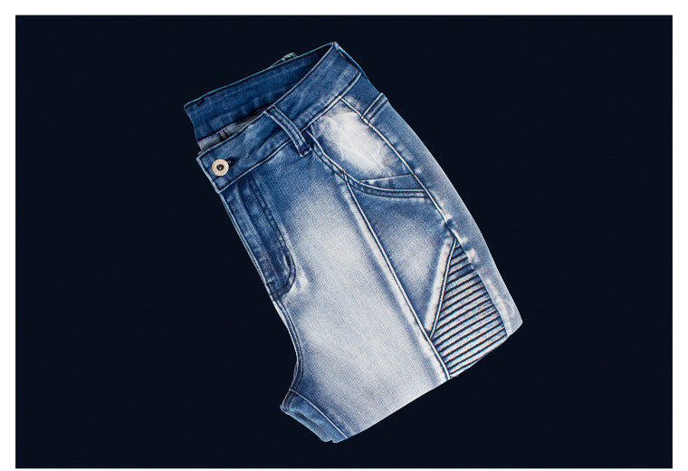 Bleached Wash Slim Fit Moto Jeans