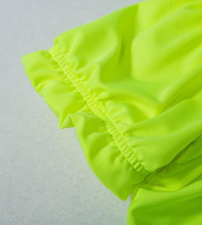Ruched Bow Tie Basic Fluorescent Green Bodysuits