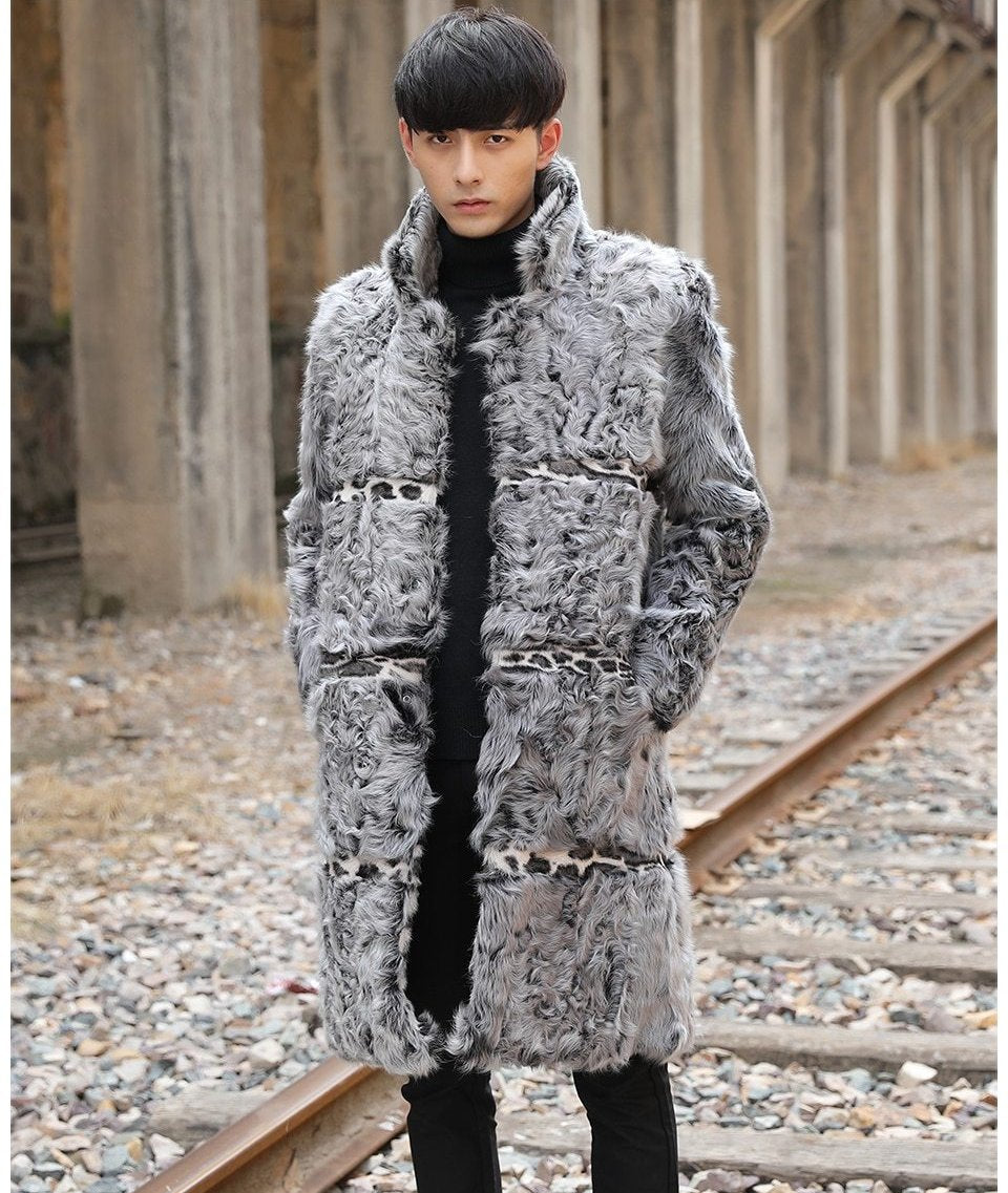 Real Sheep Fur Leopard Stripe Print Overcoat