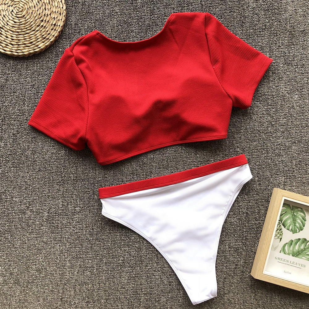 Short Sleeve Knot Waist Buckle 2 Piece Sets
