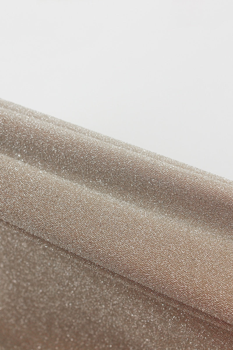 Beige Sparkle Backless Spaghetti Strap Mini Dress