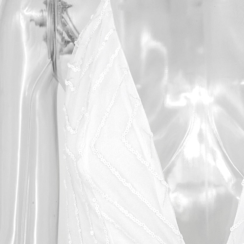 Halter Deep V Sequin Backless Bodycon Mesh Mini Dresses