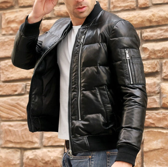 Genuine Leather Jacket Duck Down Bomber