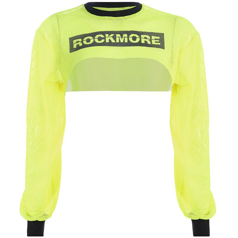 Neon Mesh Long Sleeve Micro Crop Tops