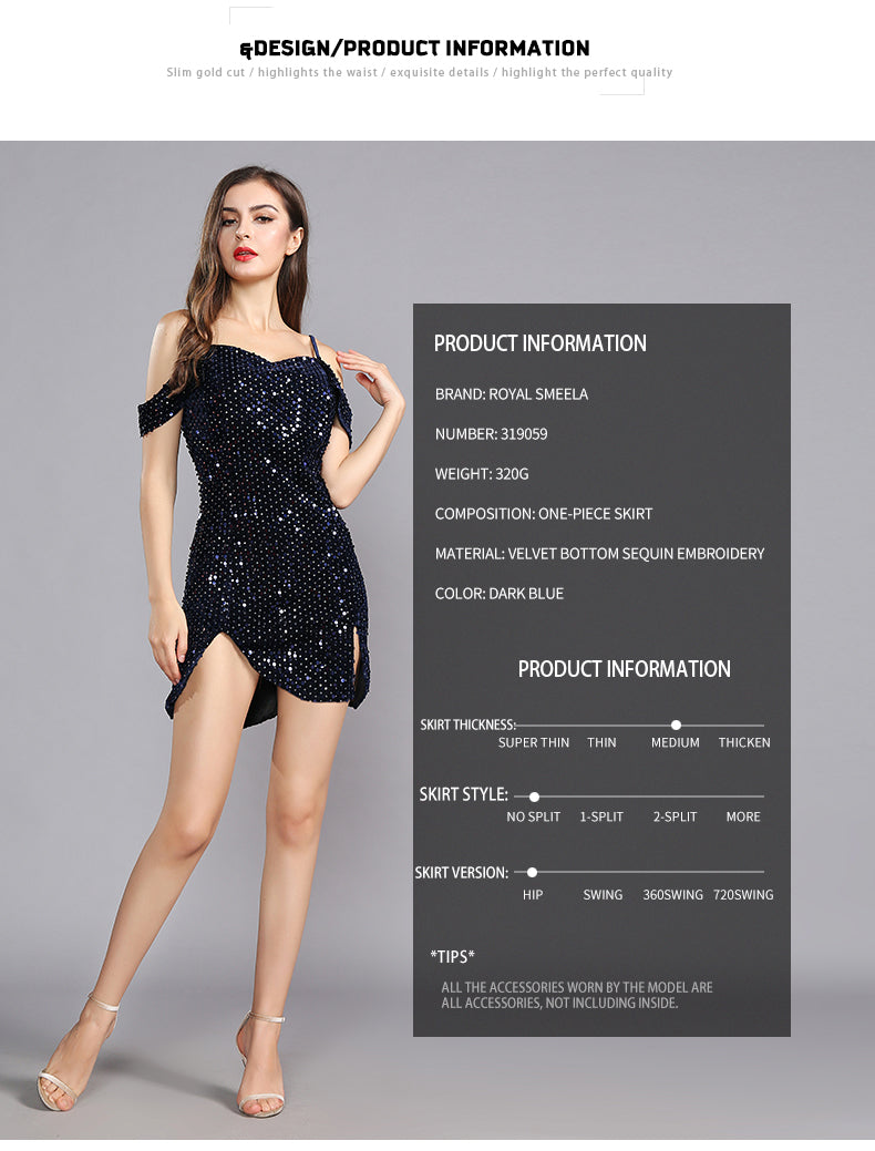Velvet Bottom Sequin Spaghetti Straps Off Shoulder Dress