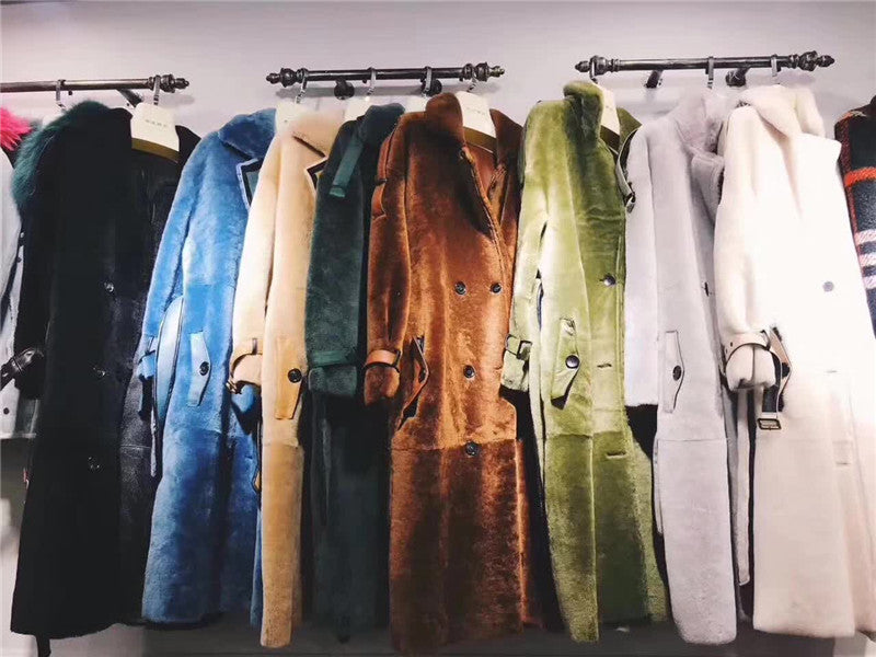 Real Sheep Fur Genuine Merino Leather Long Coats