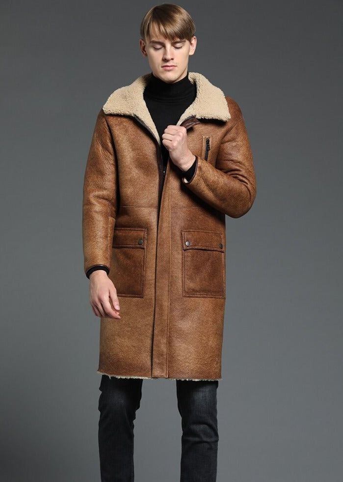 Reversible Genuine Leather Real B3 Shearling Long Coat