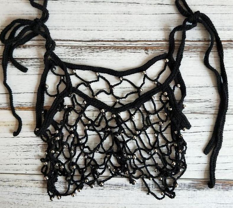 Fishnet Hollow Knitted Bead Tank Top and Loose Pants