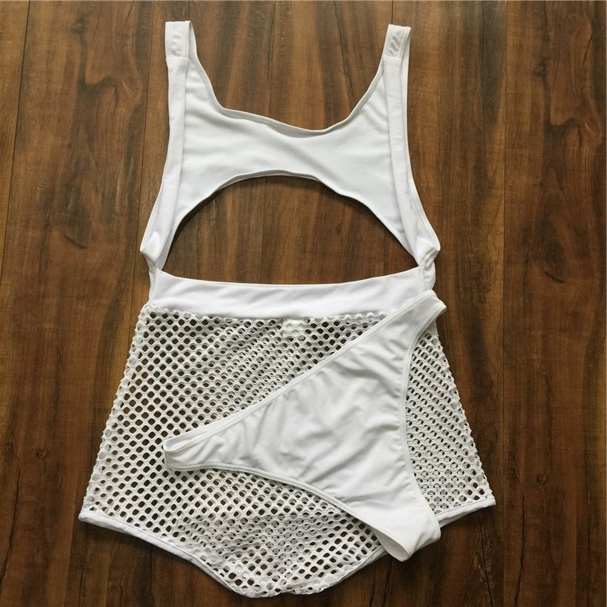 Neon Fishnet High Waisted Thong Monokini Sets