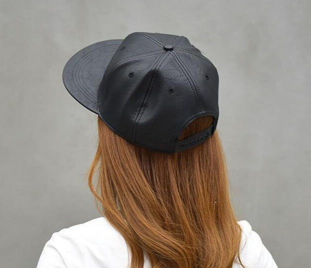Black PU Leather Snapback Hats