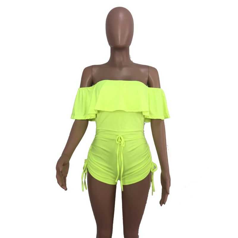 Drape Ruffle Off Shoulder Hollow Side Rompers