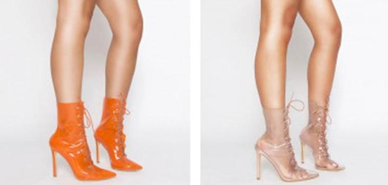 Transparent Tie Up Above Ankle High Heels Boots