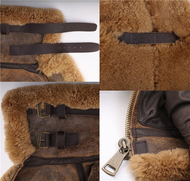 Gen. Leather Shearling Fur Air Force Polar Thick Large Collar Bomber Men/Women