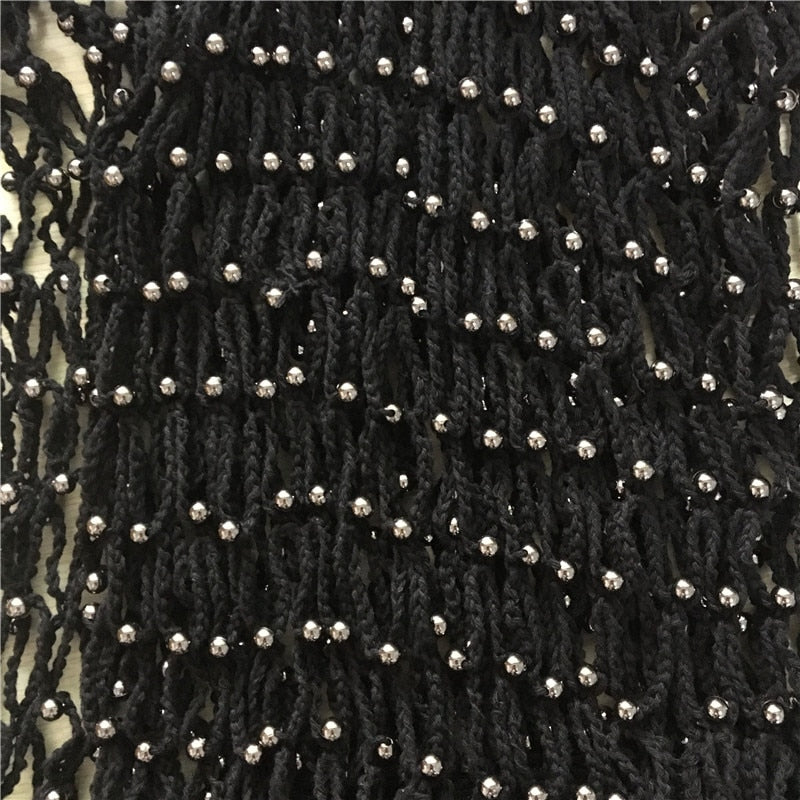 Fishnet Hollow Knitted Bead Tank Top and Loose Pants