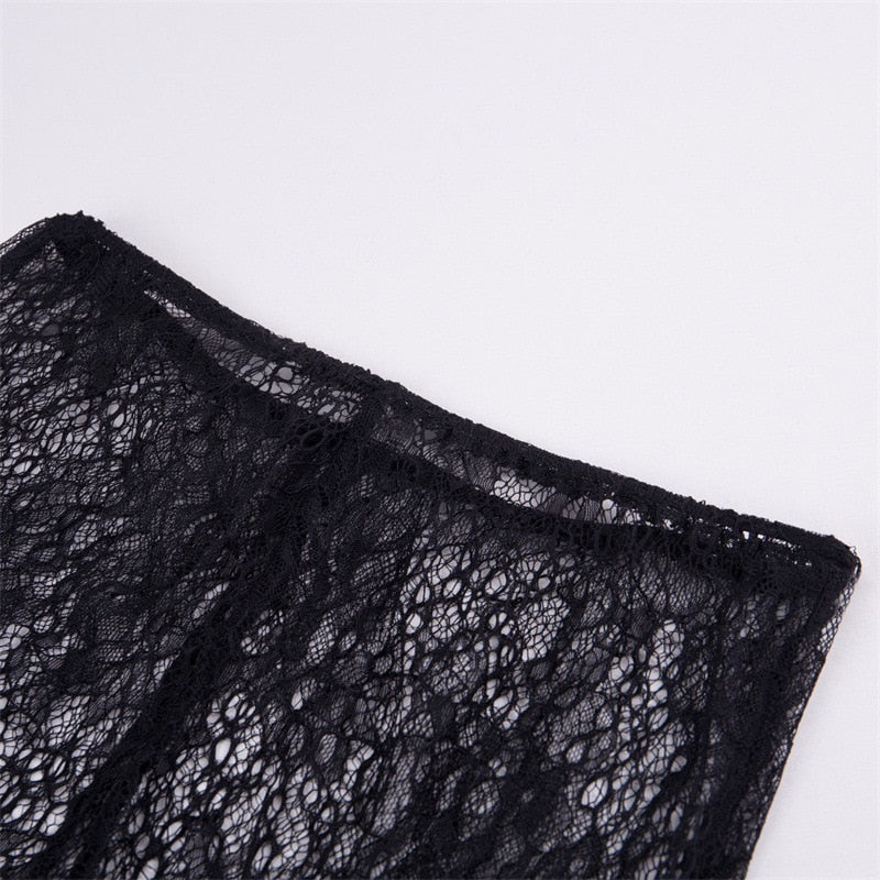See-through Lace High Waist Flare Pants