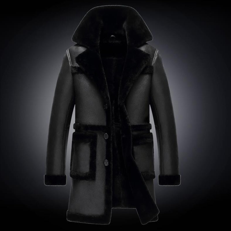 Genuine Leather Real Shearing Fur Lining Two Side Long Coats