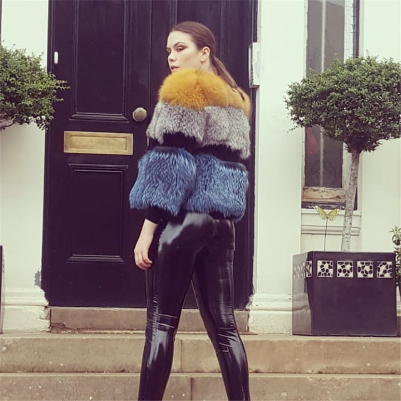 Real Sheep Shearing Real Silver and Blue Fox Fur Full Pelt Crop Coats