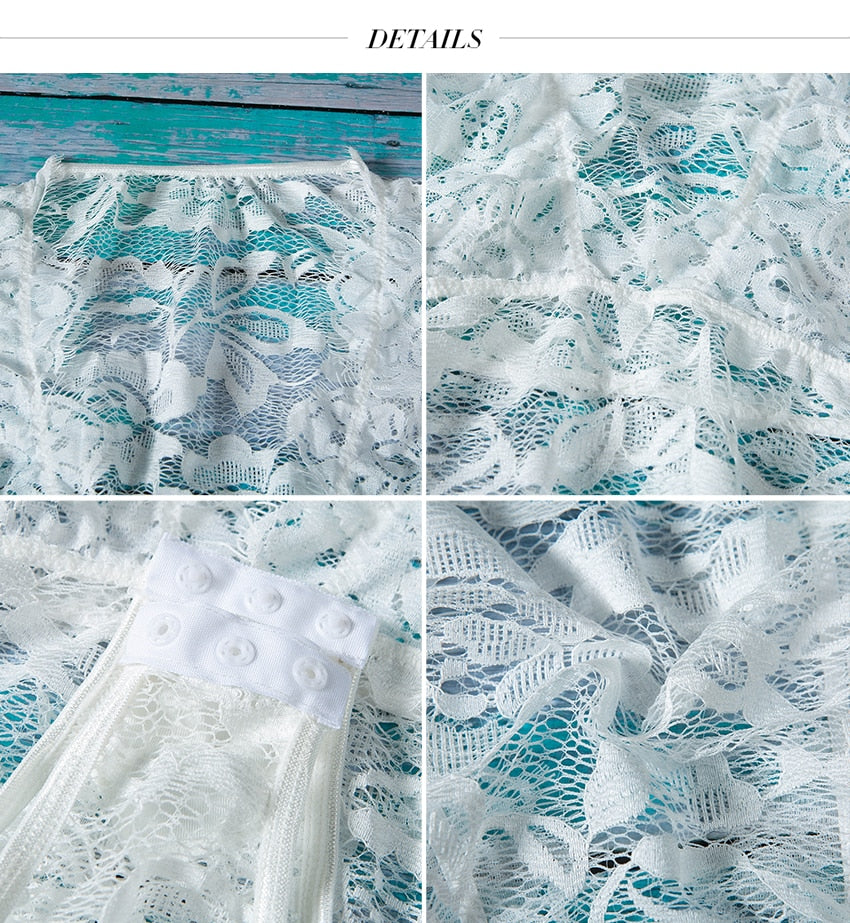 Lace Deep V Neck Patchwork Mesh Bodysuits