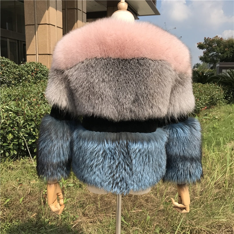 Real Sheep Shearing Real Silver and Blue Fox Fur Full Pelt Crop Coats