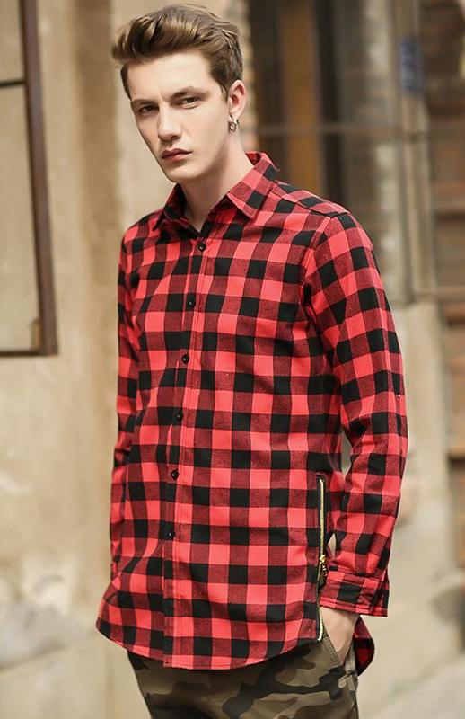 Plaid Side Zipper Button Up Shirts