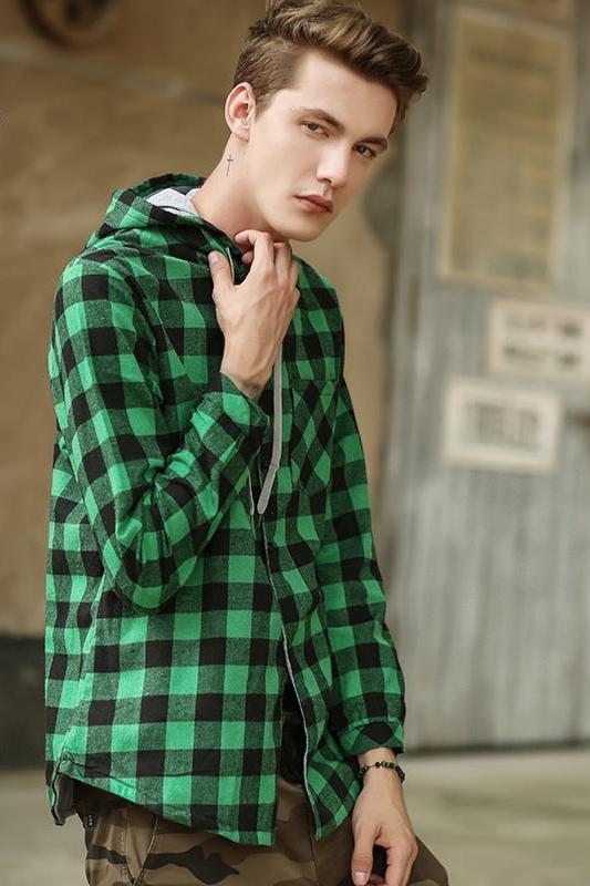 Long Sleeve Plaid Hoodie Button Ups