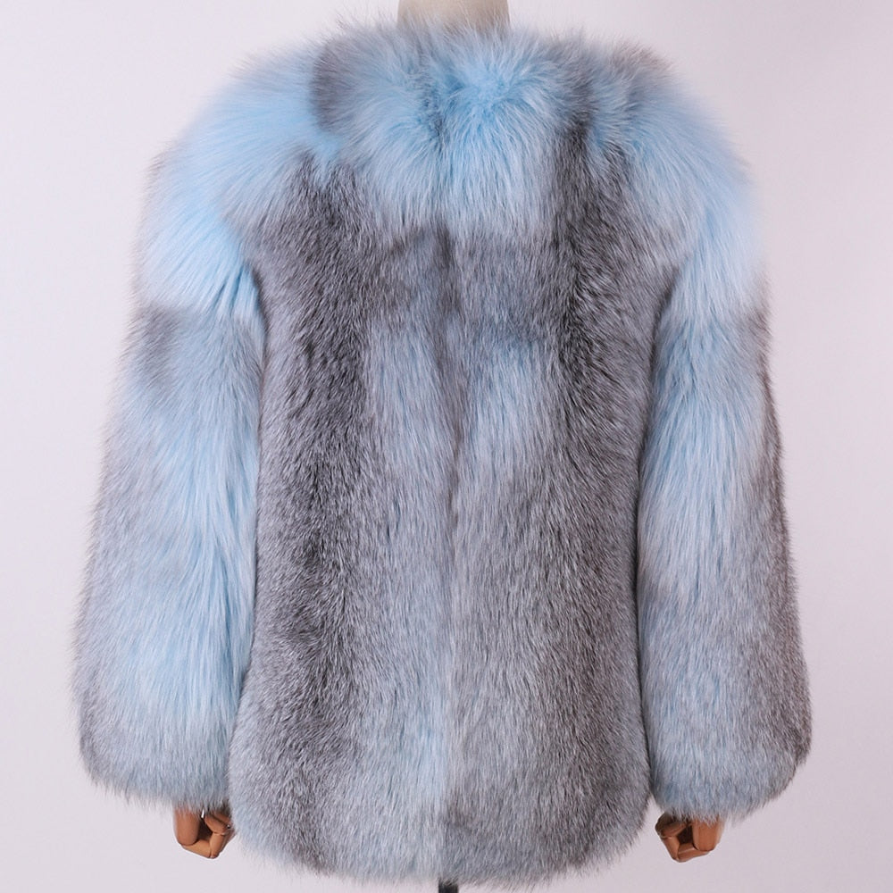 Real Fox Fur Color Blend No Collar Long Coats