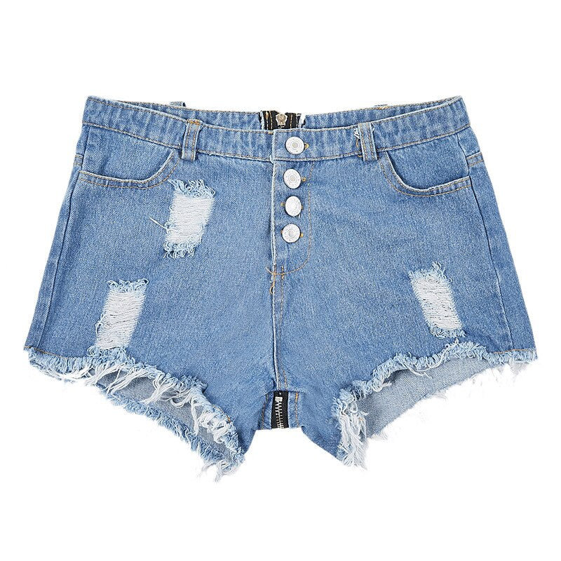 Back Zipper High Waist Ripped Denim Shorts