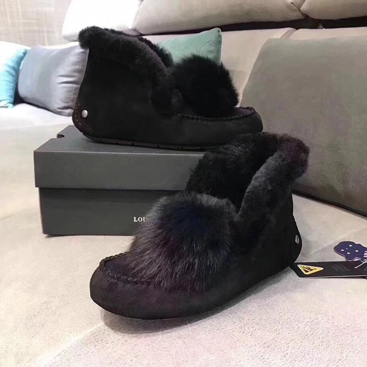 Pom Natural Fur Real Wool Ankle Boots