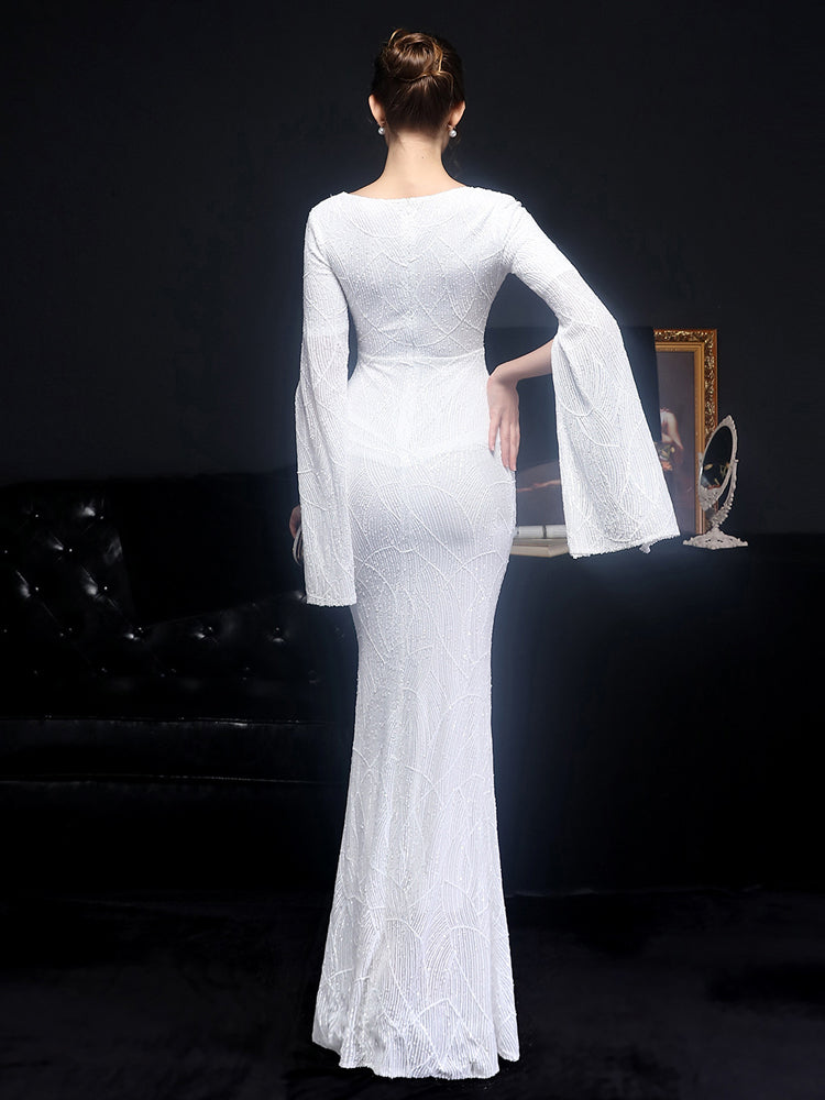 Sequin Long Open Sleeve Maxi Dresses