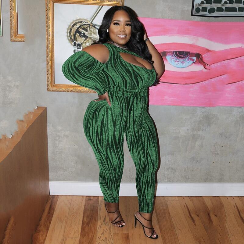 One Shoulder Long Sleeve Jumpsuits Plus Size