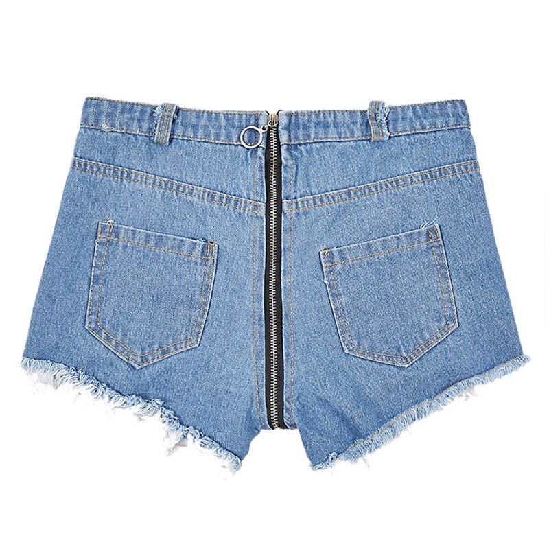Back Zipper High Waist Ripped Denim Shorts
