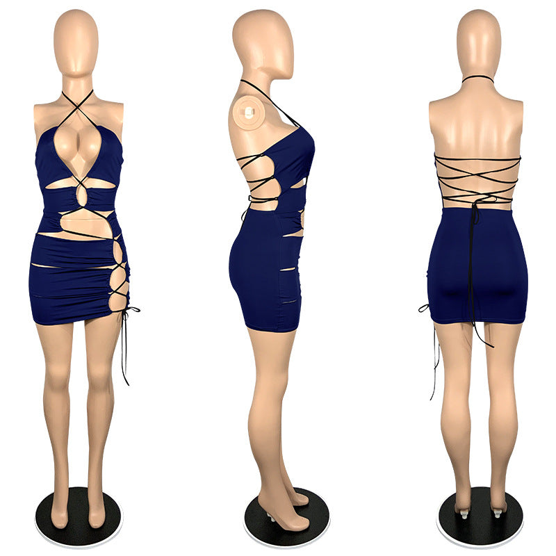 Full Bandage Hollow Backless Mini Dresses