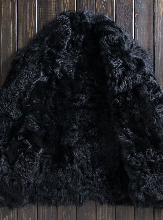 Black Genuine Leather Real Tigrado Shearling Coat