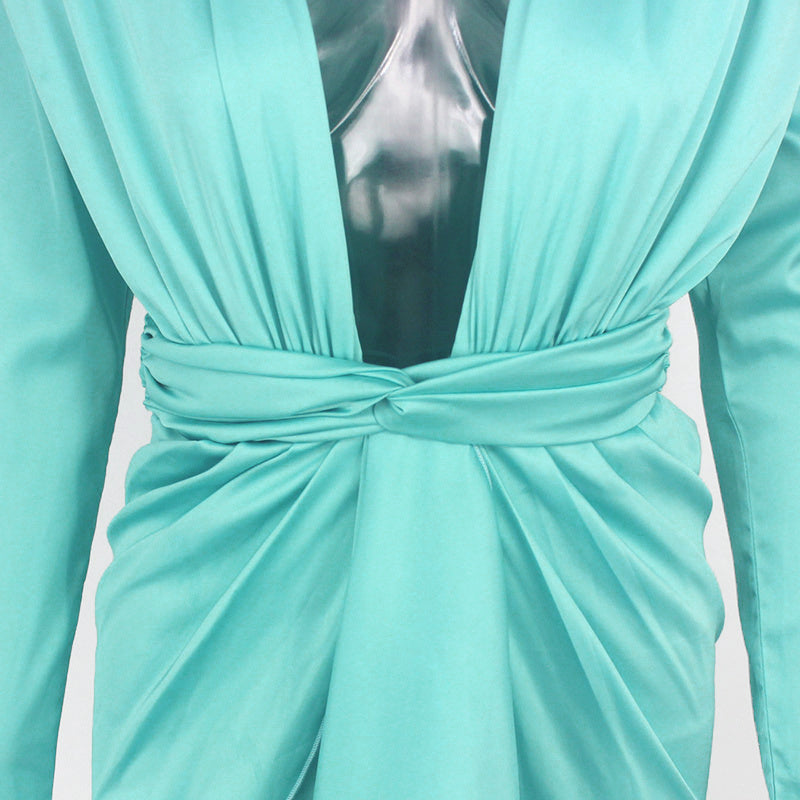 Deep V Wrap Long Sleeve Bandage Dresses