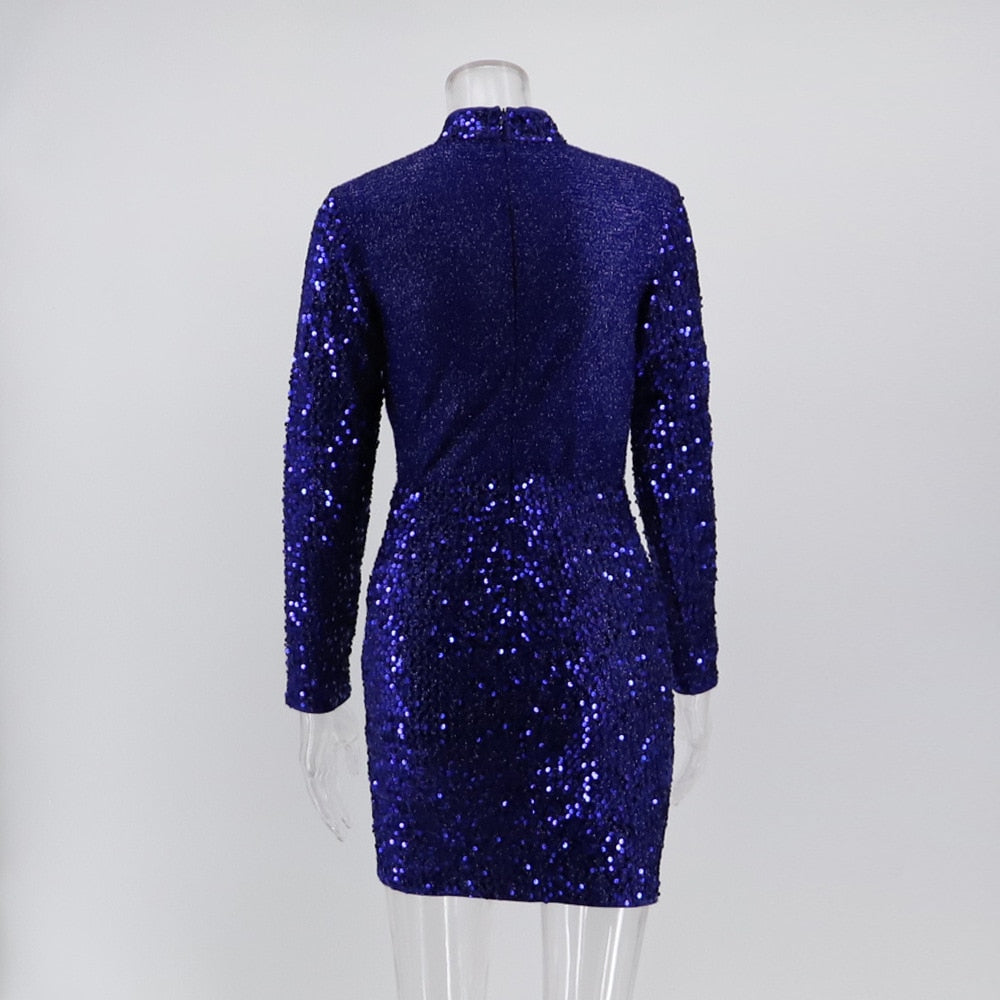 Deep V Sequin Long Sleeve Mini Dresses