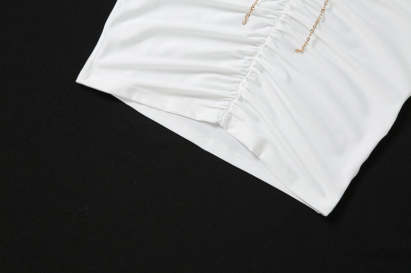 V-Neck Chain Hollow Long Sleeve Mini Dress