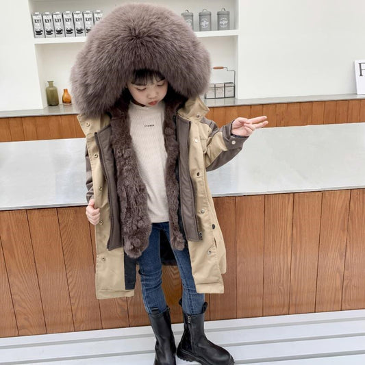 Children Fur Coat Real Natural Fur Liner Fur Parka