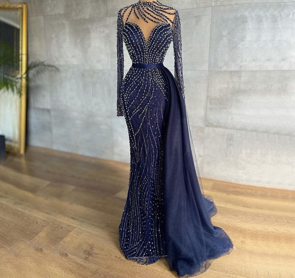 Luxury Crystal Stripe Mermaid Evening Gowns