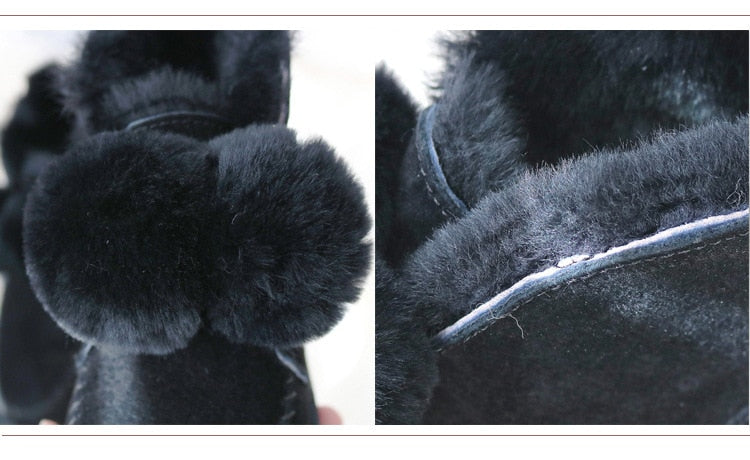 Genuine Leather Real Shearling Fur Ball Boots