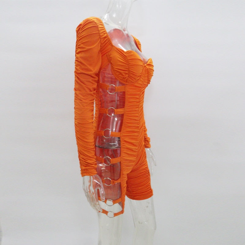 Cut Out Side Rings Ruched Rompers