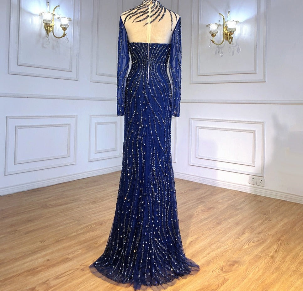 Luxury Crystal Stripe Mermaid Evening Gowns