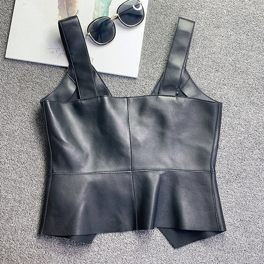 Genuine Leather Sleeveless Corset Crop Top