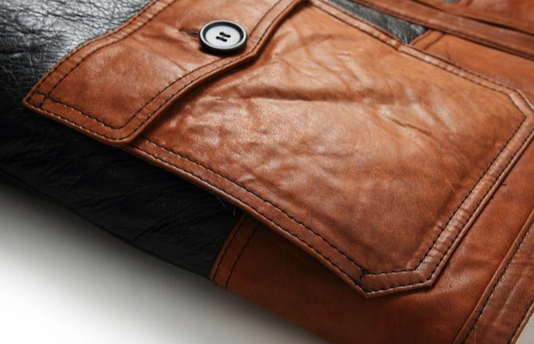 Two Tone Genuine Leather Shearling Fur Coat