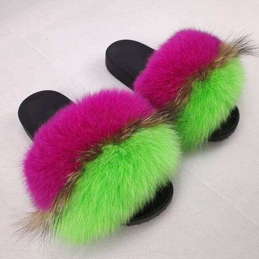 Real Fur Slides Sandals Slippers Flip Flops