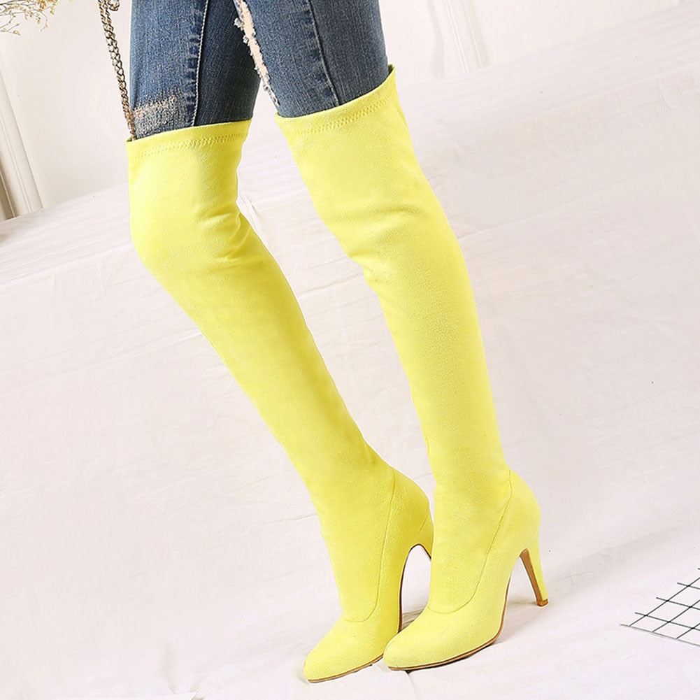 Fabric Thigh High High Heels Boots